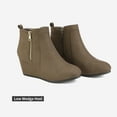 thumbnail image 2 of Dream Pairs Women's Winter Warm Booties Low Wedge Ankle Boots Round Toe Suede Zip Boots Double Taupe/Suede Size 5.5, 2 of 5