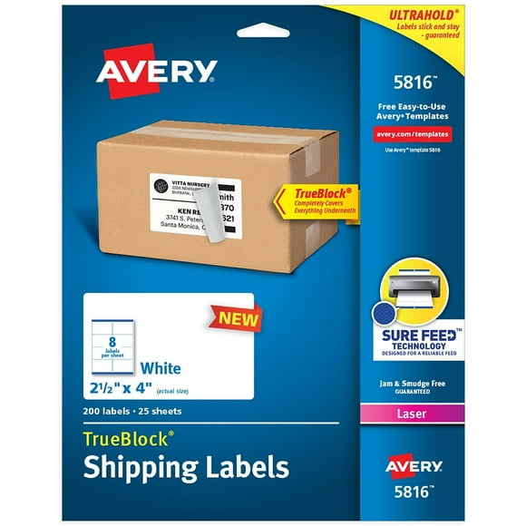 Etiquetas de envío Avery 5816, 2,5 x 4 cm, 200 etiquetas blancas