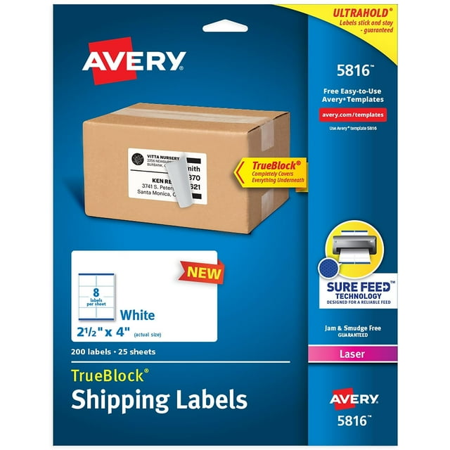 Etiquetas de envío Avery 5816, 2,5 x 4 cm, 200 etiquetas blancas
