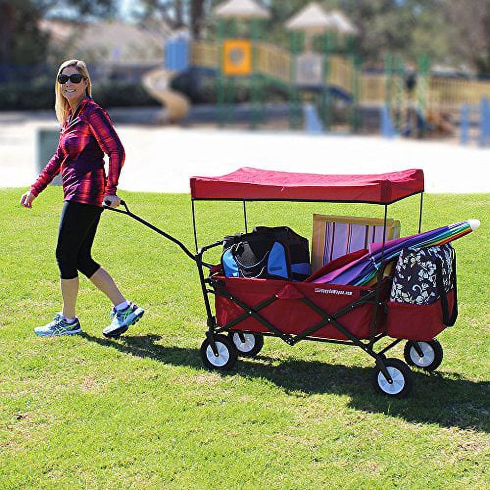 Deluxe Foldable Beach Wagon with Big Wheels, Folding Table