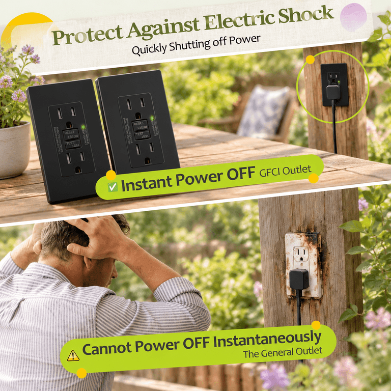 Black 15A GFCI Outlet, 2 Pack Tamper-Resistant Electrical Receptacle ...