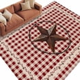 thumbnail image 2 of 8x10 Washable Area Rug, Retro Mottled Non-Slip Extra Large Rectangle Rug for Living Room Bedroom, Country Star Berry Farmhouse Red Buffalo Plaid Indoor Floor Mat for Home Decor, 2 of 9