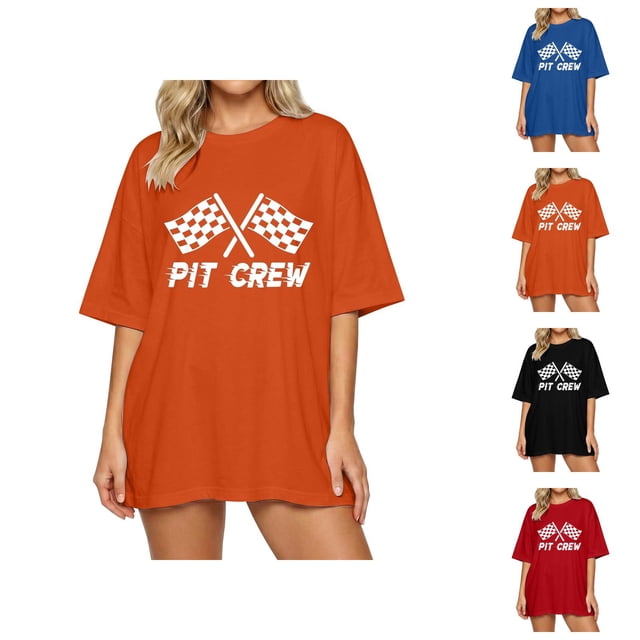 T-shirts pour Femmes Pit Crew 2026 Été à la Mode Manches Courtes Col Rond T-Shirts Graphiques Voiture de Course