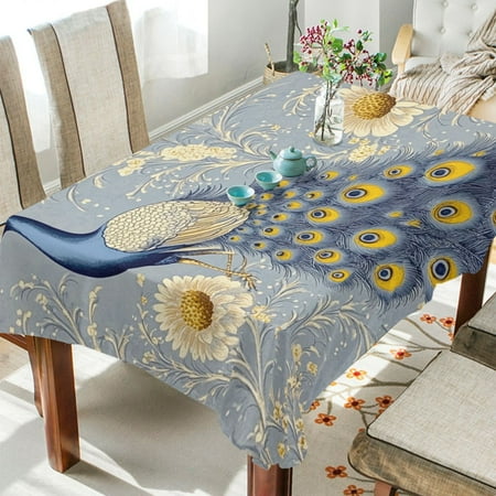 

WOBOGO Vintage Blue Peacock Square Tablecloth 60×120in Polyester Fabric Tablecloth Washable Dust Resistant Wrinkle Resistant