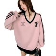 thumbnail image 5 of Real Shot 2024 Korean Style Jersey Style Loose Casual Sweater Women's Lace Stitching Color Contrast Striped Long Sleeve Top, 5 of 5