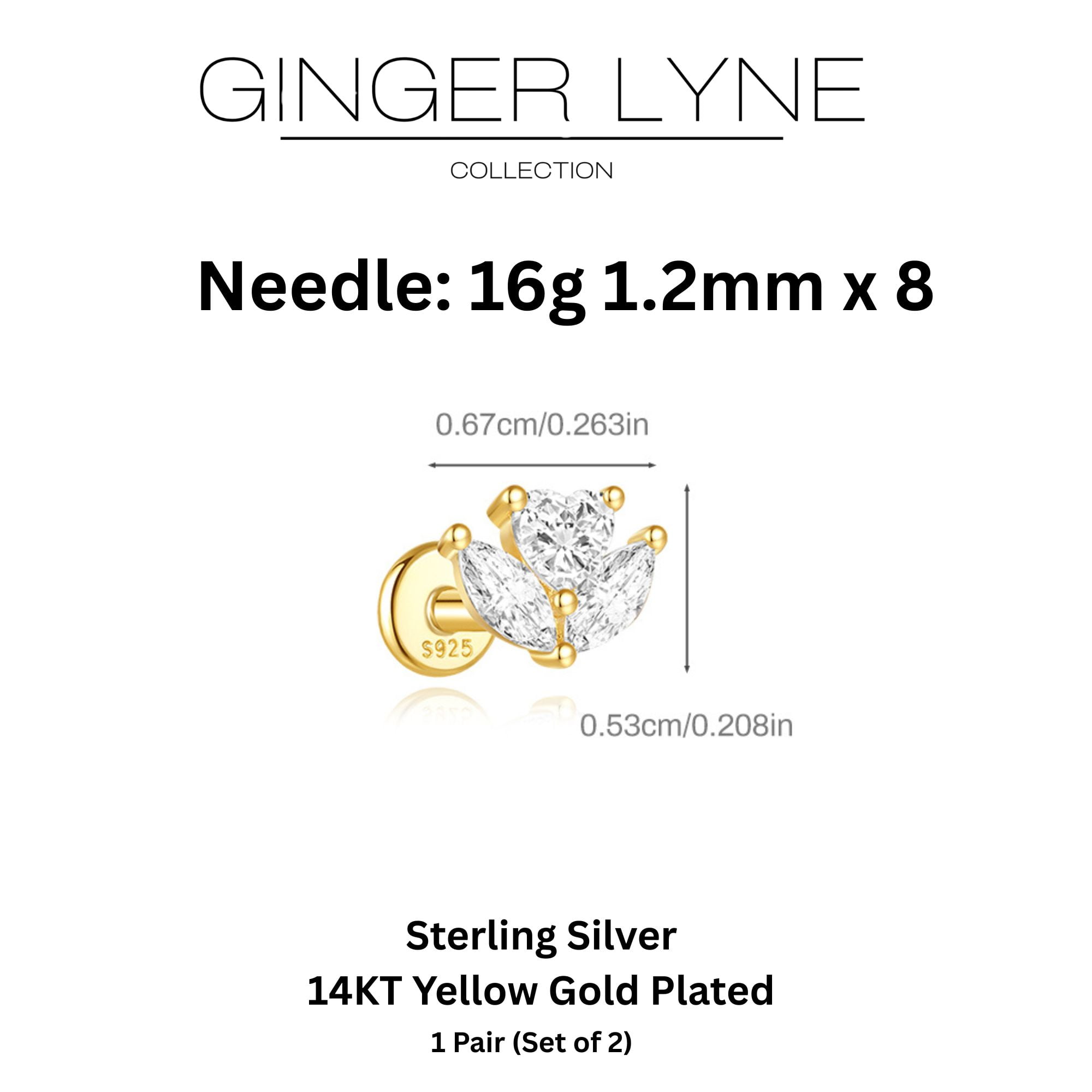 Flower CZ Flat Back Earrings for Cartilage Helix Tragus Lobe 16g Gold Plated Sterling Silver 1 pair by Ginger Lyne