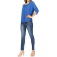 thumbnail image 4 of Women's Casual Solid Round Neck Loose Fit Roll Tab 3/4 Sleeve Shirt Blouse Tops, 4 of 6
