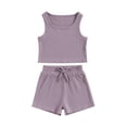 thumbnail image 1 of SUNSIOM Kids Girl Summer Outfits Solid Color Sleeveless Rib Knit Tank Tops Elastic Waist Shorts 2Pcs Clothes Set, 1 of 9