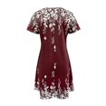 thumbnail image 6 of Burgundy Floral Print Short Sleeve Relaxed Fit Midi Dress For Women, Lightweight Casual Vacation Style, 6 of 6