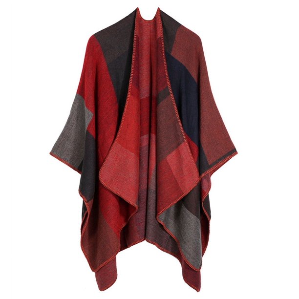 Chal de punto para otoño e invierno, chal de cachemira a cuadros para mujer, capa gruesa dividida de cachemira