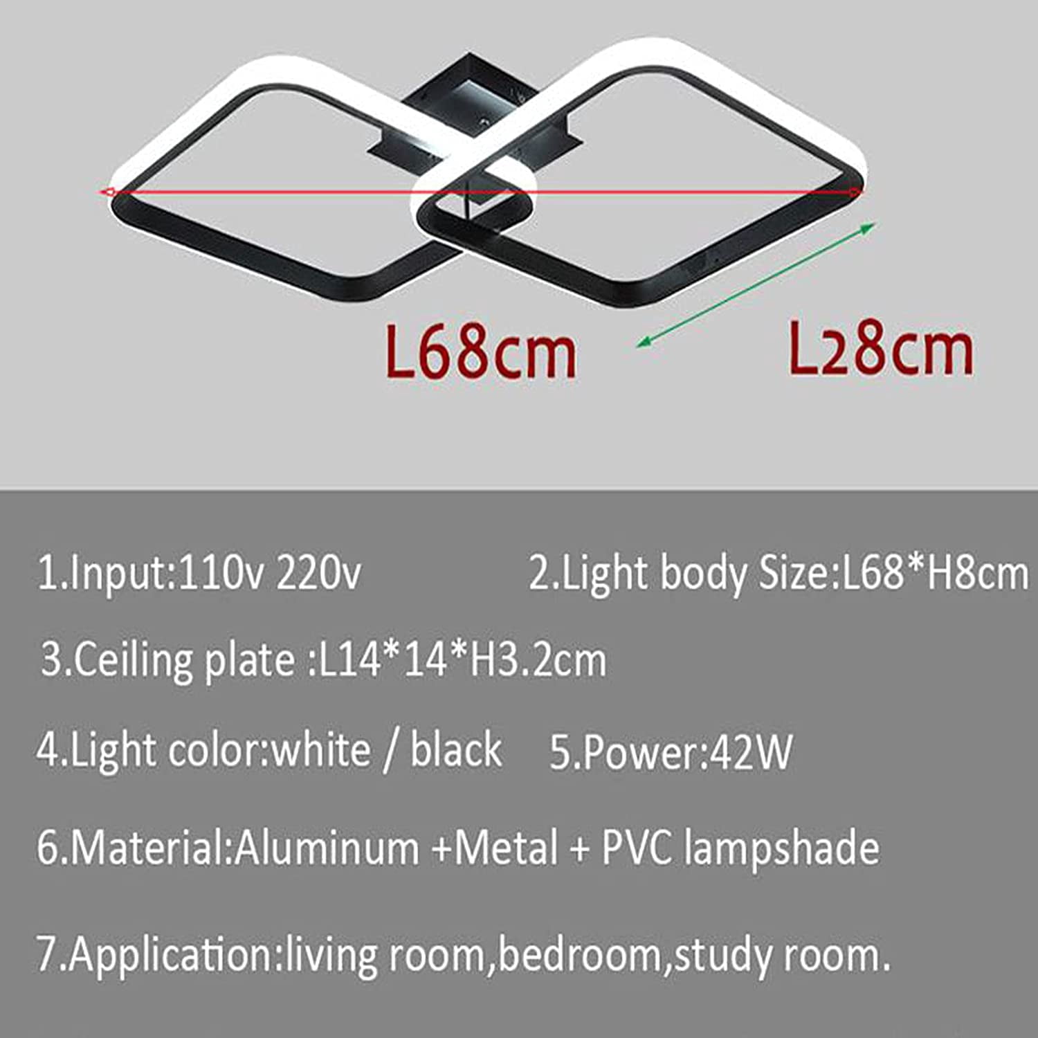 ADISUN Led Ceiling Light Modern Square Flush Mount Ceiling Lamps Fixtures for Bedroom Livingroom Cool White 6500K 42W