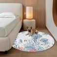 thumbnail image 3 of Coastal Jellyfish Round Area Rug 4ft, Summer Beach Nautical Ocean Coral Seahorse Washable Non-Slip Circle Rugs for Bedroom Living Room Kitchen, Soft Non Shedding Circle Carpet for Dining Room Dorm, 3 of 9