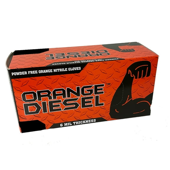 The Orange Diesel, Orange Nitrile Powder Free Disposable Gloves, 6 mil, Diamond Textured, Size Large, Sold By Case (10 Boxes of 100 Gloves)