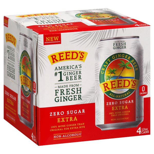 Reed's Extra Ginger Beer, Zero Sugar 4 x 12 floz