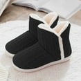 thumbnail image 3 of Xfvqtps Knit Slipper Boots for Womens up to Ankle Plush Lining Fuzzy Solid Color Slip on Soft Sole Memory Foam Non Slip Insulated Warm Winter Snow Boots Black, 3 of 4