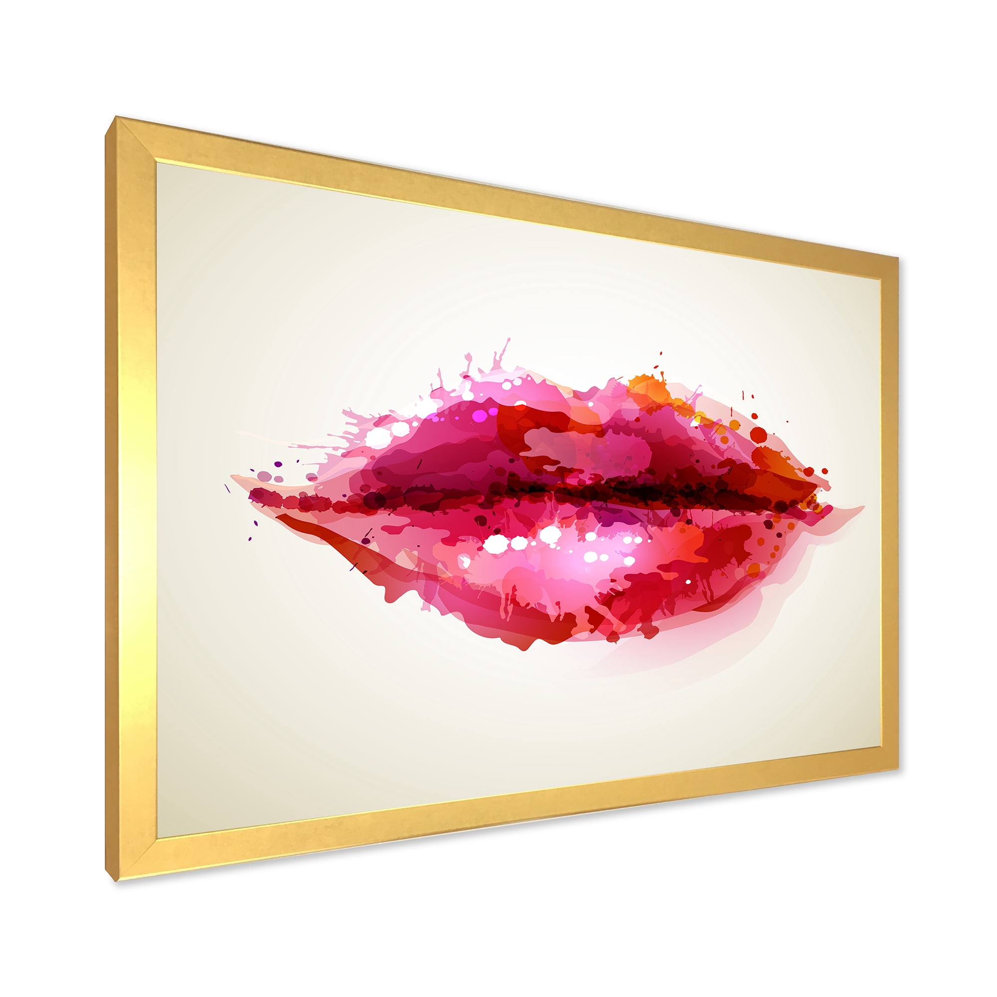 Designart 'Red Girl Lips Formed By Abstract Blots' Modern Framed Art Print
