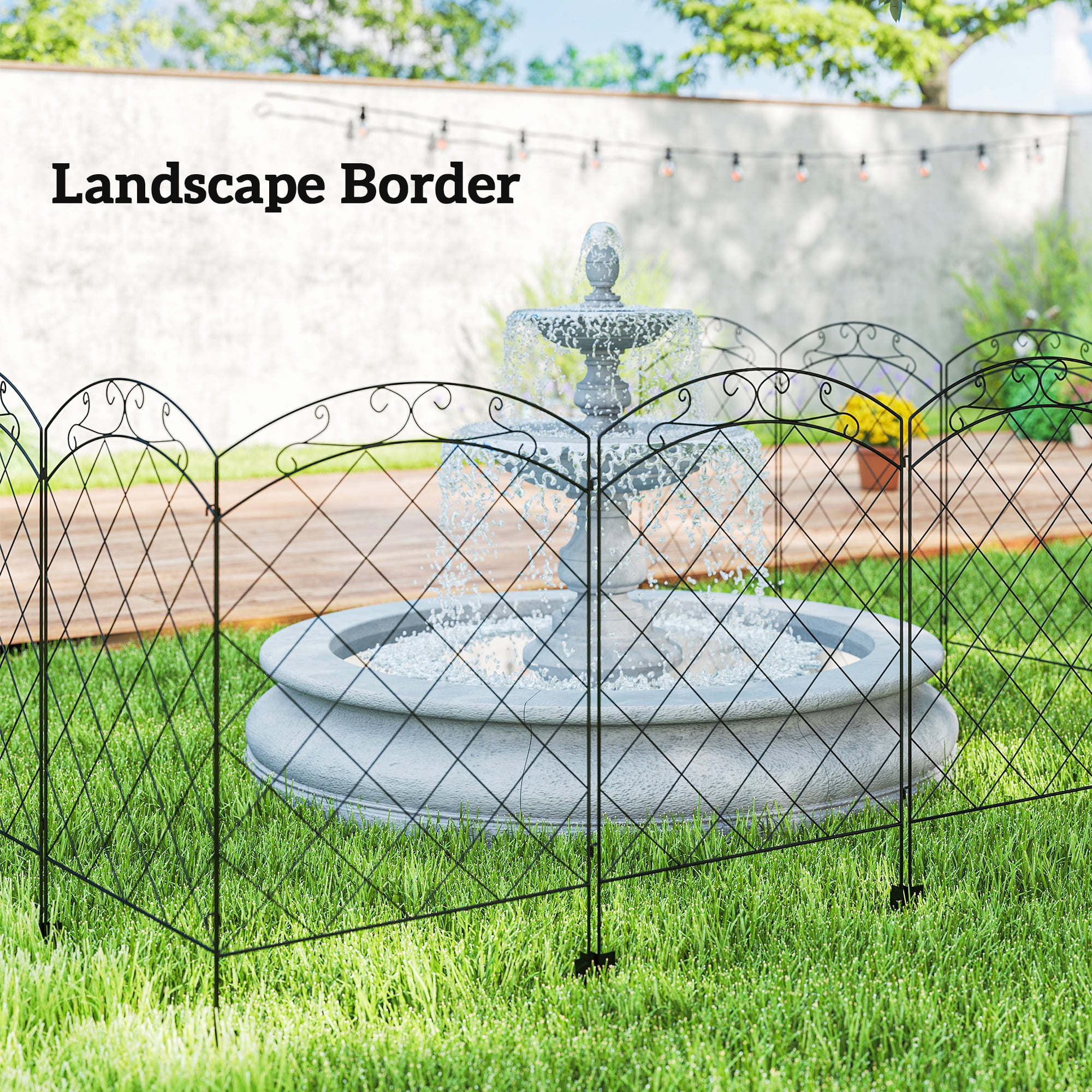 Outsunny Garden Fence, 4 Pack Metal Fence Panels, 11.4' Decorative Yard Border Edging, Landscape, 43" H, Flourishes