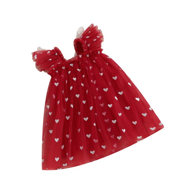 FAROOT Robe Ligne A pour Filles, Manches Volantes Cœur Brillant Papillon Robe de Soirée Robe d'Été en Tulle