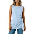 thumbnail image 2 of DailyTrove Women Round Neck Side Ruched Split Hem Loose Fit Sleeveless Daily Tank Shirt, 2 of 6