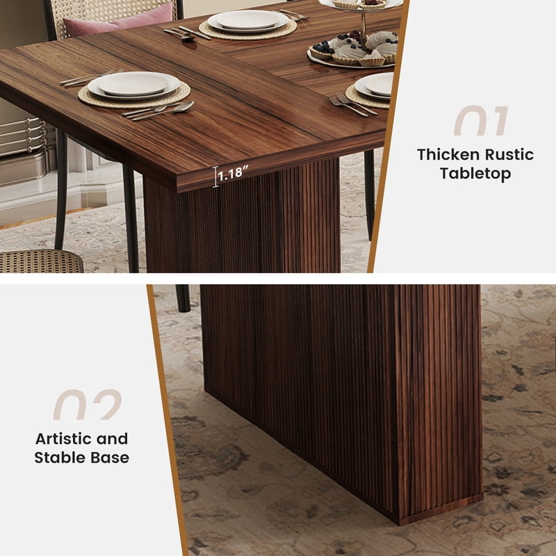 Hawsaiy 78" Rectangular Farmhouse Dining Table for 6–8, Large Kitchen Table with Grooved Wood Base, Thick Waterproof Top for Dining Room, Walnut