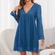 thumbnail image 2 of Vestidos para mujer Vestidos de otoño Moda Otoño Sólido Causal Cuello en V Manga larga Ahueca hacia fuera Bolsillos Vestido de encaje Odeerbi  ODB-5, 2 of 5