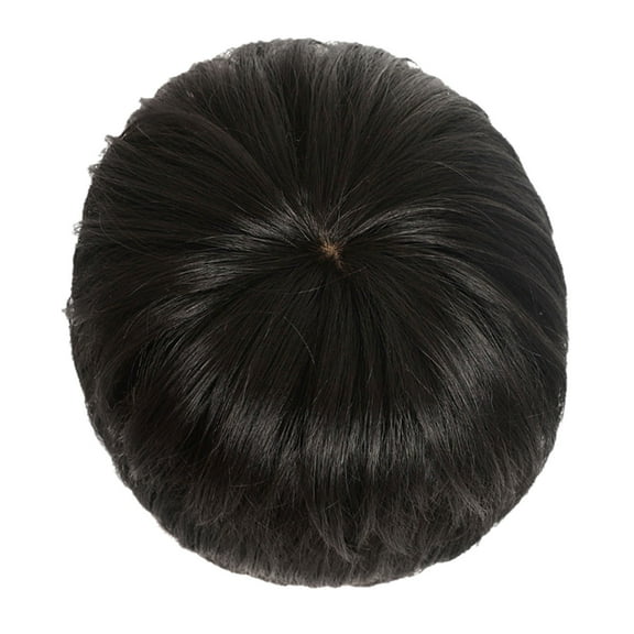 Short Natural Wig for Men Mixed Dark Black Handmade Hairpiece