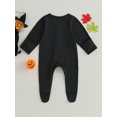 thumbnail image 4 of Wassery Baby Girls Boys Footies Rompers Halloween Clothes Long Sleeve Pumpkin Face/Skeleton Print Zipper Jumpsuit Toddler Fall Bodysuits 0-18 Months, 4 of 8
