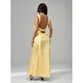 thumbnail image 2 of Yellow Solid Deep V-Neck Sleeveless Backless Tie Maxi Dress For Party Cocktail Formal Bridesmaid Wedding Guest, 2 of 8