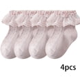 thumbnail image 2 of LYMAYTER 0-12Y 4 Pack ‌Kids Socks Girls Ruffle Eyelet Princess Socks Solid Color Breathable Dance Socks, 2 of 7