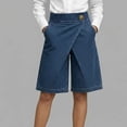 thumbnail image 2 of Women's High Waisted Denim Skorts, Asymmetric Wrap Front Jean Shorts with Button, Wide Leg Bermuda Shorts with Pockets, 2 of 4