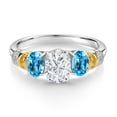 thumbnail image 2 of 925 Sterling Silver and 10K Yellow Gold IGI Certified Lab Grown Diamond and Swiss Blue Topaz 3 Stone Ring for Women | 2.63 Cttw | Center Oval Diamond 1.5 Ct | E-F Color | VS1-VS2 Clarity | Size 6, 2 of 4