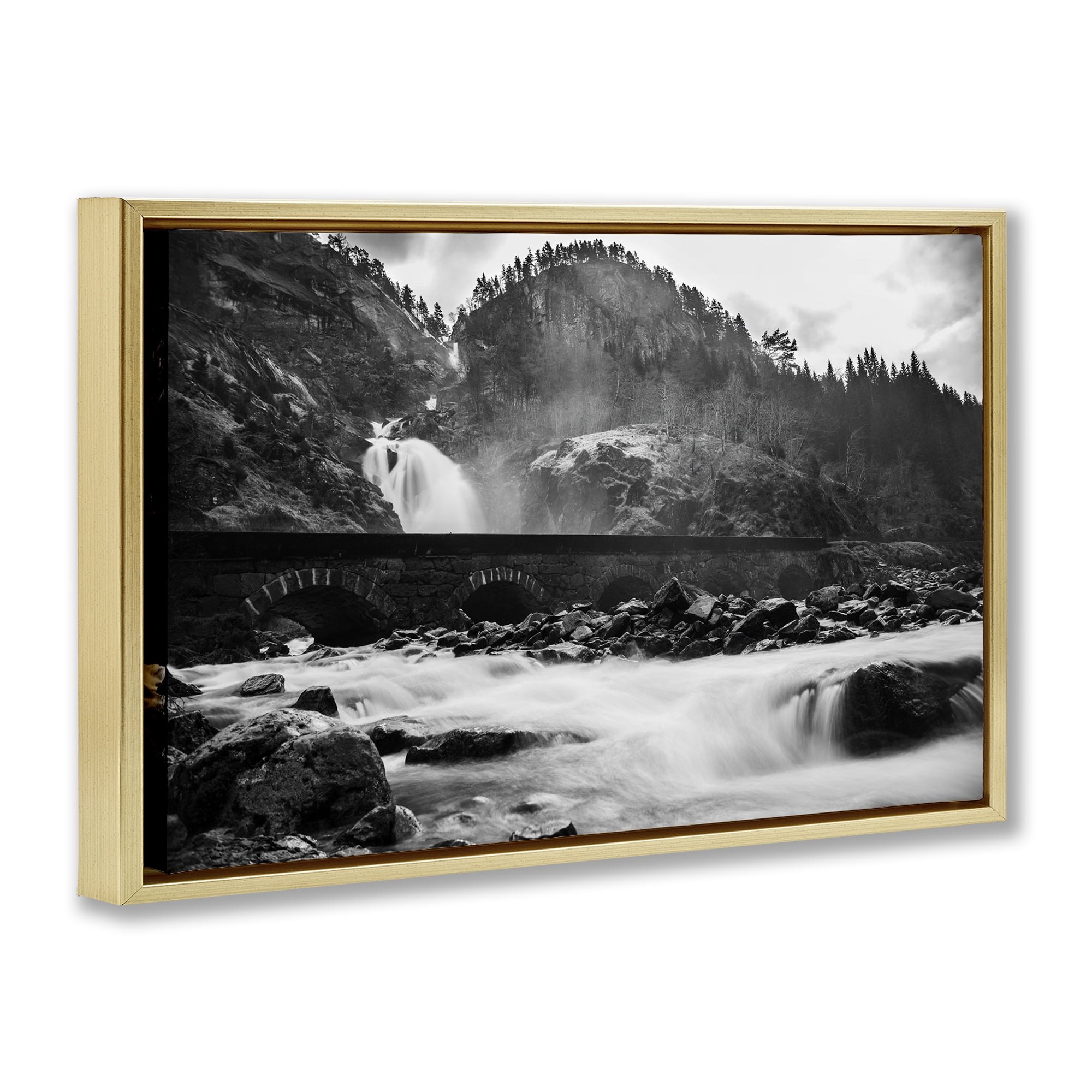 Stupell Industries Waterfall Ravine Photography Landscape & Nature Photography Gold Floater Framed Canvas Art Print Wall Art, 31 x 21