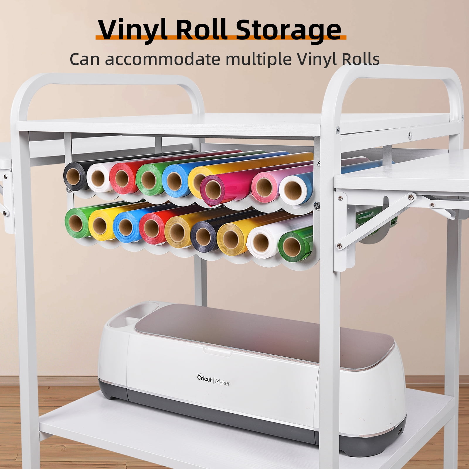 Lya Vinyl Heat Press Table 3 Tier Movable with Folding Shelf - Heat Press Stand for Cricut with Vinyl Roll Holders, for all Cutting Machines.