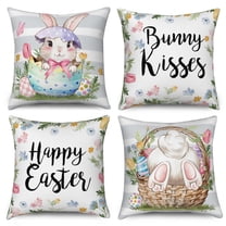 Dashan Gray Easter Throw Pillow Covers 18x18 Set of 4,Bunny Floral Eggs Farmhouse Decorative Pillow Cases for Bedroom Sofa Couch