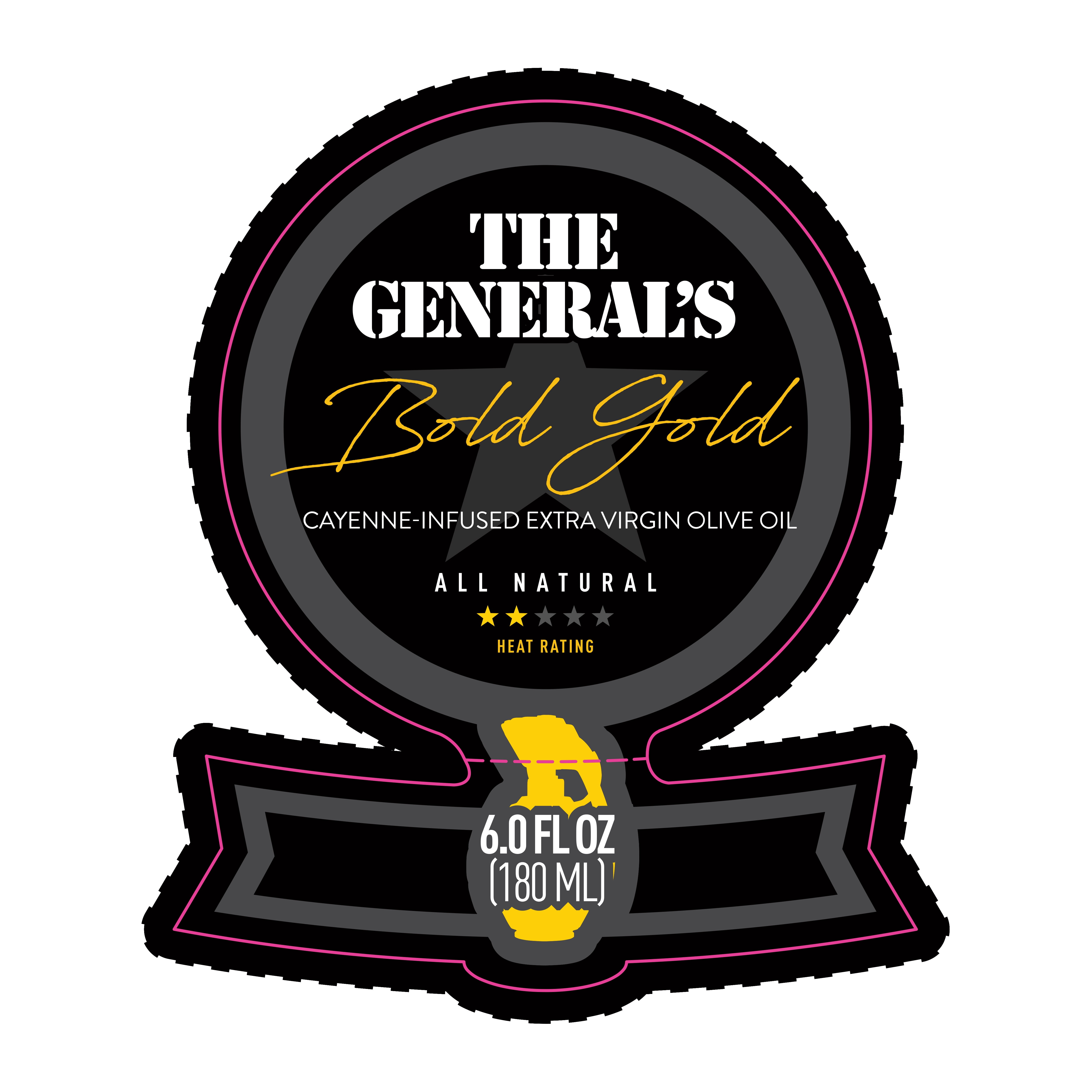 The General’s Hot Sauce Bold Gold 6 oz – Cayenne-Infused Extra Virgin Olive Oil