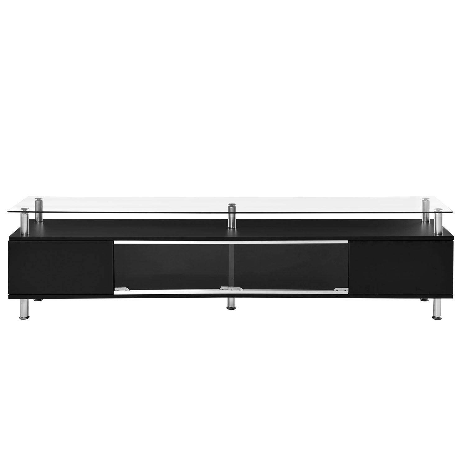 Kadyn TV Stand, Entertainment Center TV Console with Sliding Glass Door and Drawers for TV Up to 70", Black