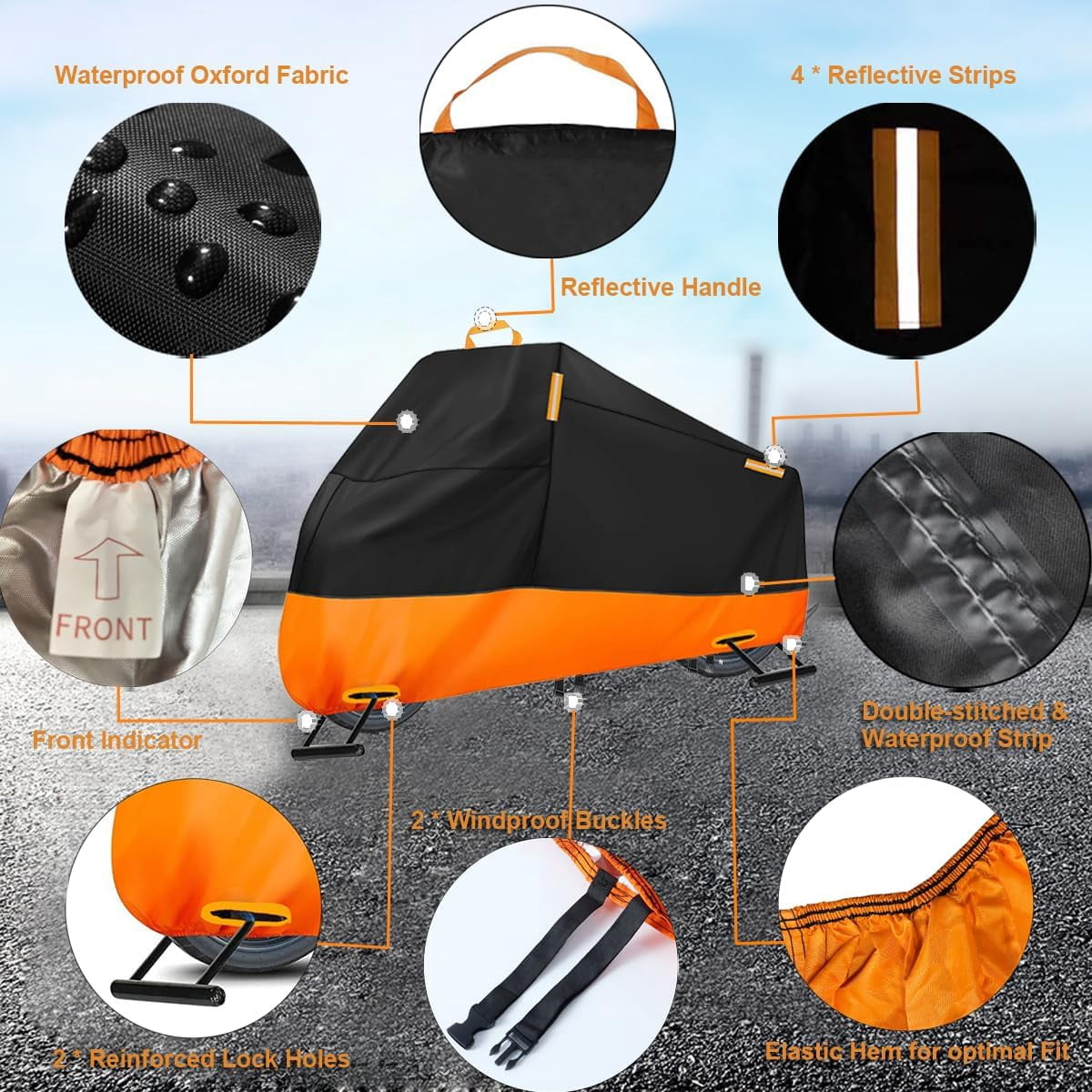 Motorcycle Cover Waterproof Outdoor, 300D Heavy Duty Motorcycle Cover for Harley Davidson Electra Glide Ultra Limited CVO Road Street Glide Gold Wing, All Seasons Protection Fits up to 116"