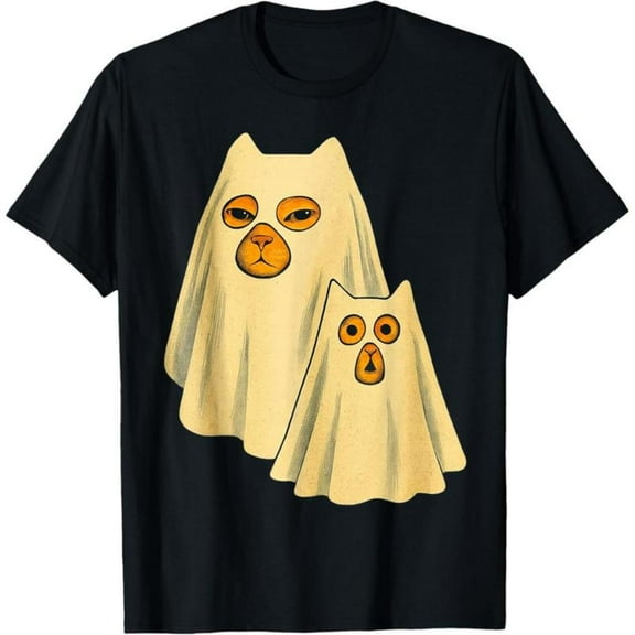 Spooky Halloween Women's T-Shirt, Orange Cat Plays The Ghost Graphic Tees for Women, Cute Halloween Tops,Funny,cotton,black,S-5XL