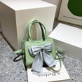 thumbnail image 4 of Women's bow handbag new fashion simple shoulder slung artificial leather handbag. - green, 4 of 6