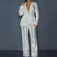 thumbnail image 2 of Ensemble de Costumes pour Femmes Pantalon en Lin à Sequins Ensemble de 2 Pcs Costumes de Mariage pour Femmes Élégant Col Cranté Ajusté Blazers Formels pour Femmes, 2 of 7
