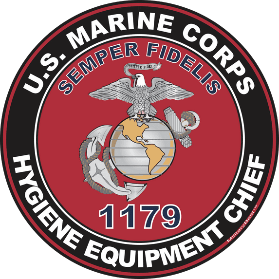 U.S.M.C. MOS 1179 Hygiene Equipment Chief Decal 3.8" - Red
