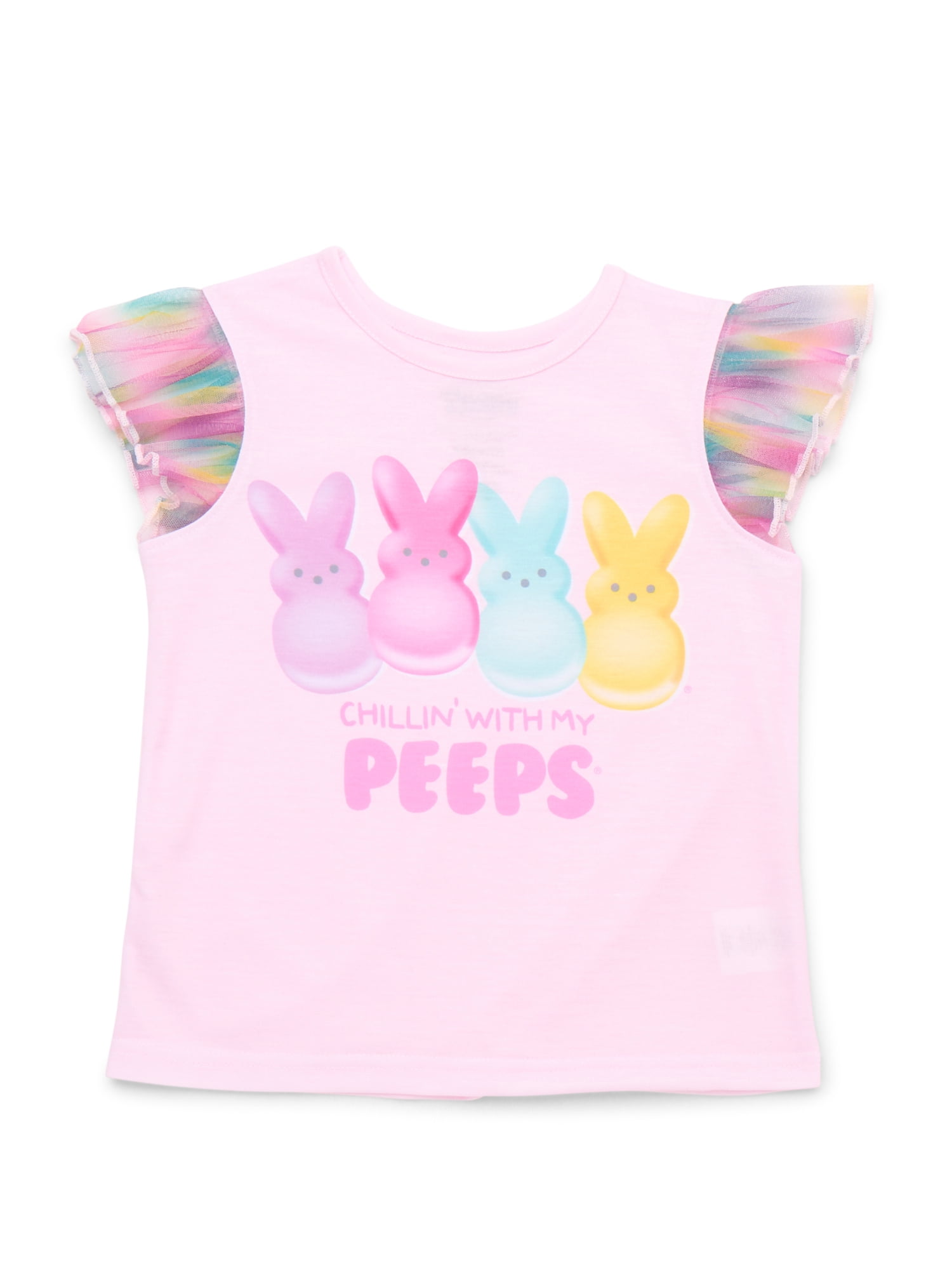 Peeps Girls Cotton Ruffle Sleeve Top and Shorts Pajama Set, Sizes 4-12