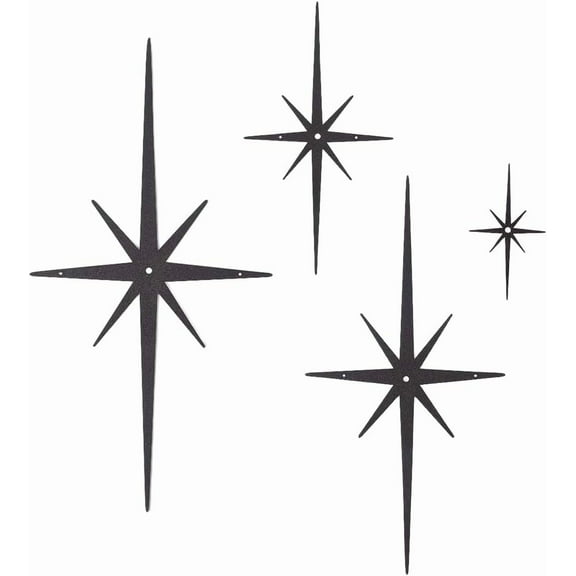 4Pcs Star Burst Wall Decor Black Mid Century Modern Metal Wall Art Sculpture Retro 8 Pointed Atomic Stars Celestial Hanging Ornament Accents for Home Bedroom Office Room Decoration