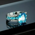 thumbnail image 4 of 8*10mm Light Blue Topaz Cz Cut Women Engagement Band 925 Silver AAA Ring Sz 6-10, 4 of 5