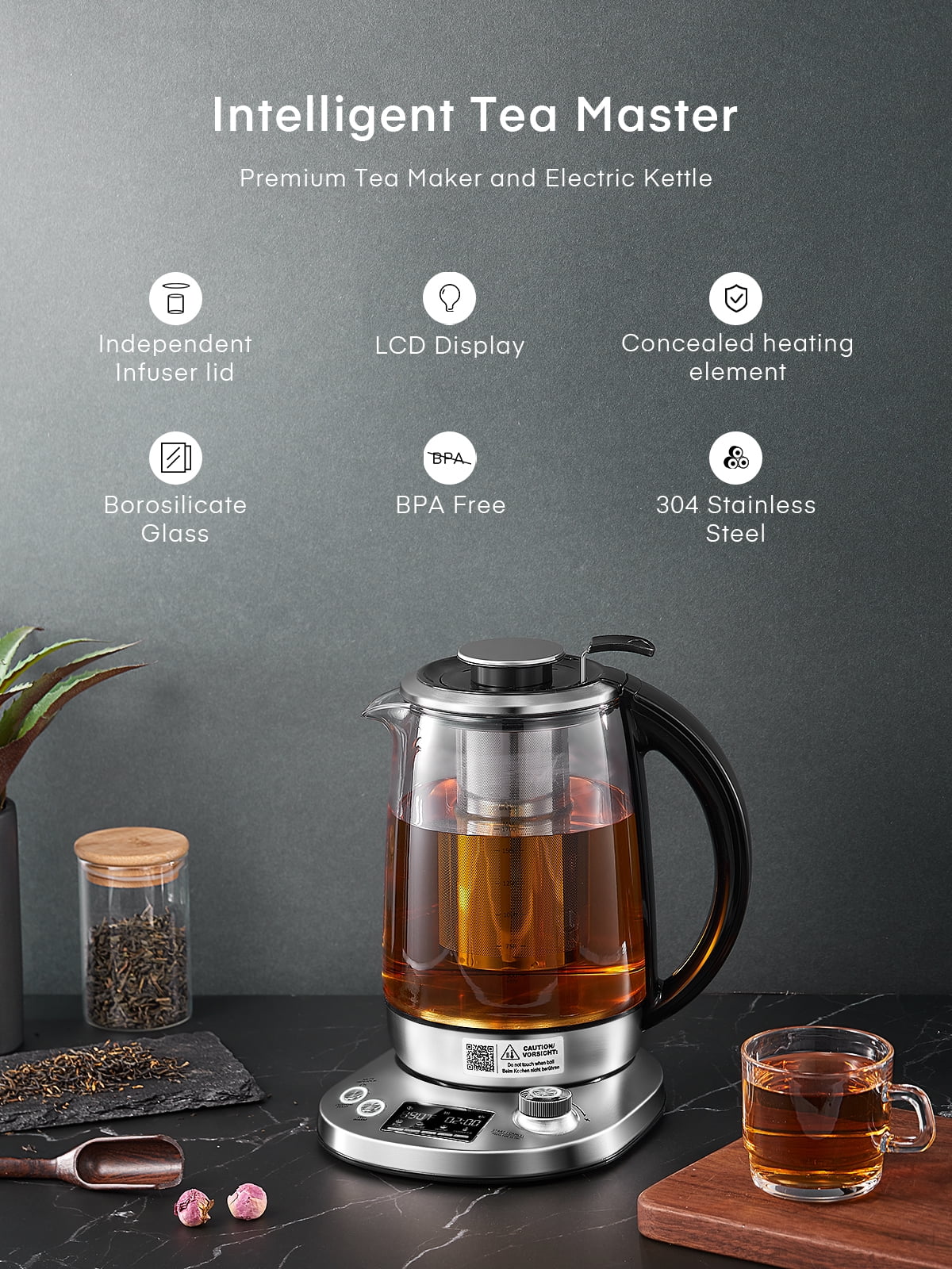 Decen Electric Tea Kettle, 1200W Variable Temperature Smart Tea Maker, Fast  Boil Electric Glass Kettle with 2Hr Keep Warm Function, Premium Stainless