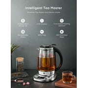 FOHERE Electric Tea Kettle, Electric Kettle Temperature Control with 9 Presets, 2Hr Keep Warm, Removable Tea Infuser,Silver Stainless Steel Glass Boiler, BPA Free, 1.7L