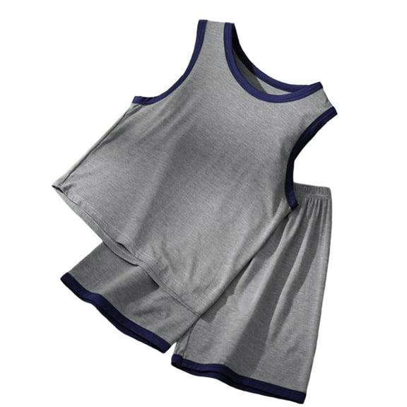 SUXIAN Boys Summer Outfits Sets Sleeveless Tank Top Shorts Casual Playwear Breathable Athletic Comfortable Loungewear for Toddler to Teen Casual Set Dark Gray 170