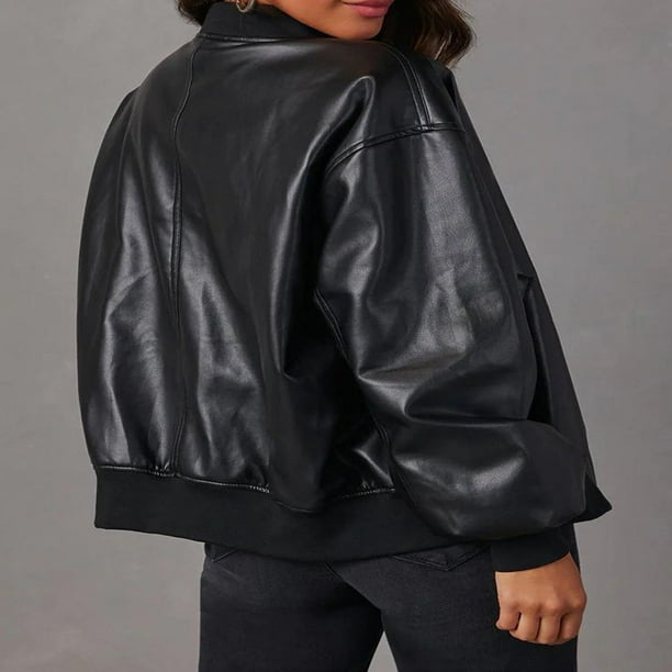 Faux Leather Jacket Women - Oversized Motorcycle Short Coat