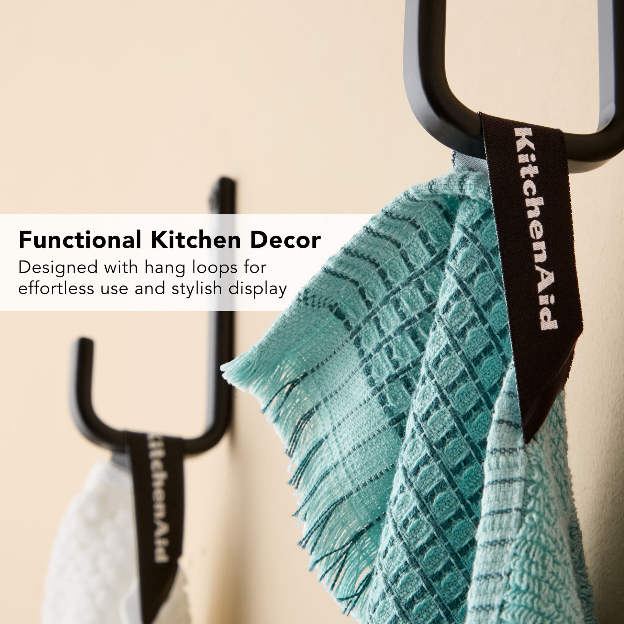KITCHENAID Gourmet Series Gridlines Kitchen Towels 3-Pack Set, 100% Cotton Absorbent, Mineral Water Aqua, 18"x28"