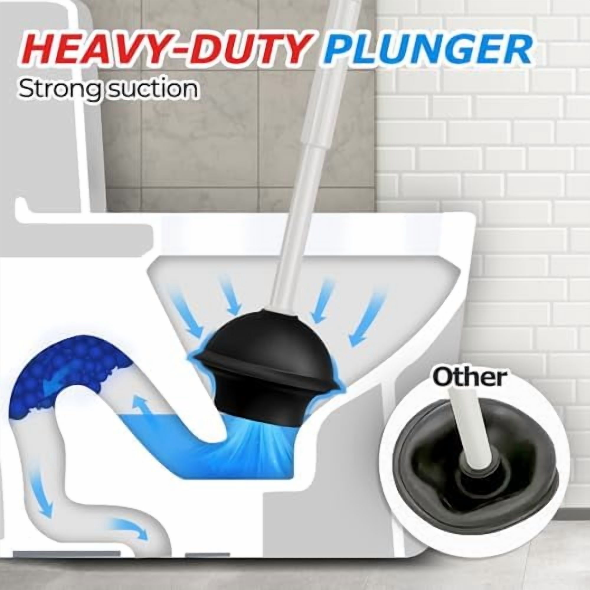 2Pack 2 in 1 Toilet Brush and Plunger Set, Extended Handle Plunger，Toilet Bowl Brush Plunger Set,Bathroom Cleaning Tools ，Toilet Brush Plunger Combo，Cleaning Supplies（Cream Grey）